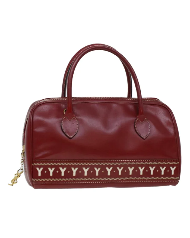 SAINT LAURENT Hand Bag Leather Red Auth am4280