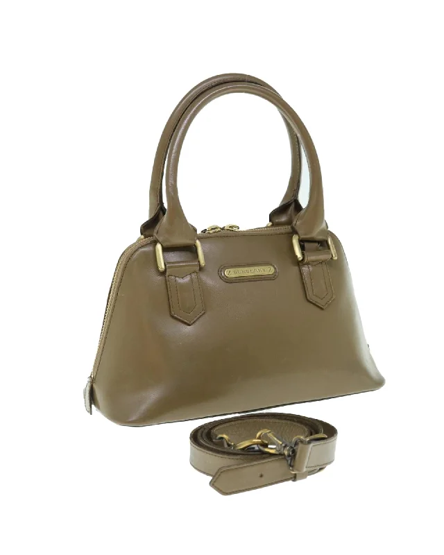 Brown Leather 2-Way Hand Bag with Shoulder Strap