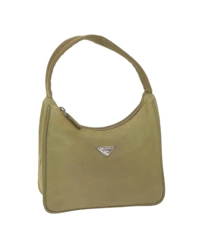 Beige Nylon Hand Bag with Scratched Metal Fittings - Made in Italy