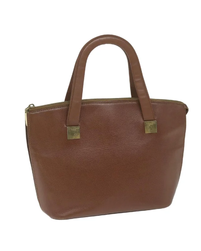 Brown Leather Hand Bag with Metal Fittings and Interior Pocket