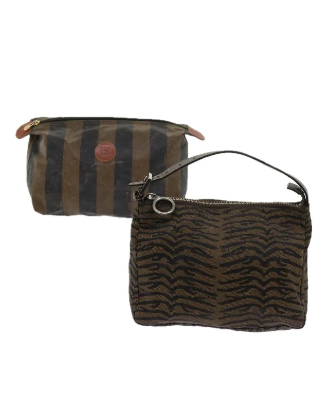 Canvas Pouch Hand Bag Set with Brown Pequin Design