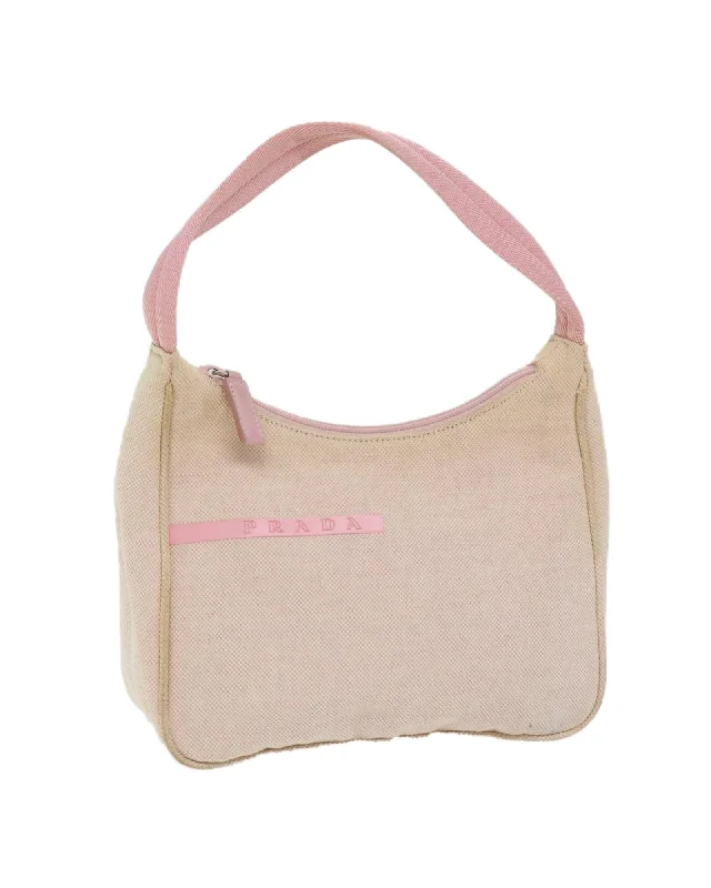 Beige and Pink Canvas Sports Hand Bag