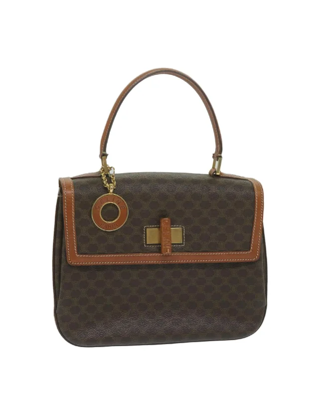 Brown Canvas Hand Bag with Leather Trim by Celine