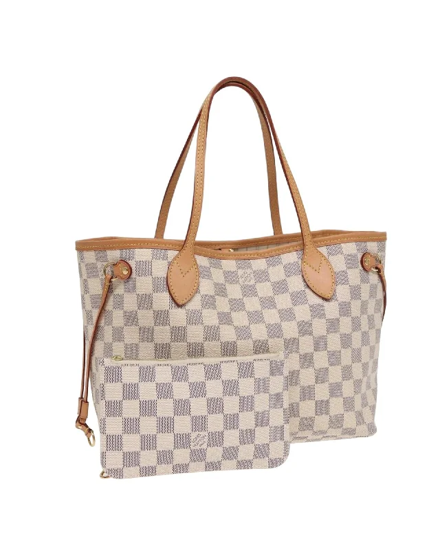 Damier Azur Canvas Neverfull PM Tote Bag with Dust Bag and Pouch