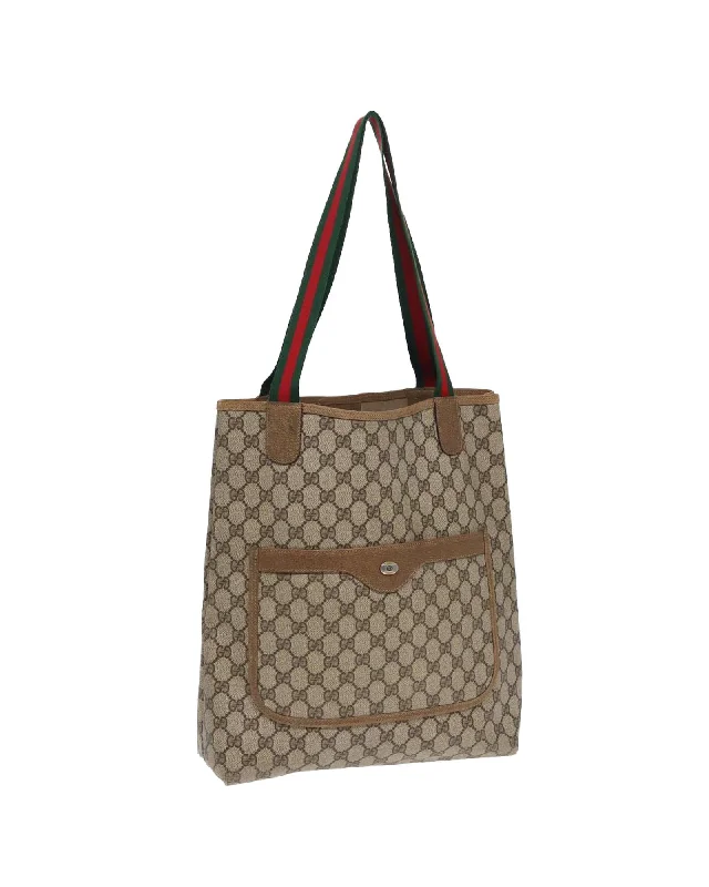 GG Canvas Web Sherry Line Tote Bag in PVC Leather