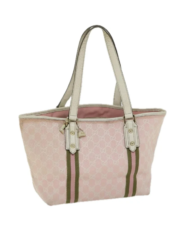 Canvas Hand Bag with Sherry Line Pattern and Pink Accents