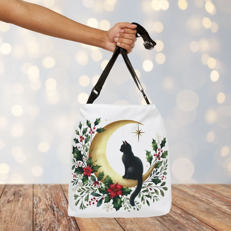 Winter Moon - Cat Lover - Adjustable Strap Tote Bag